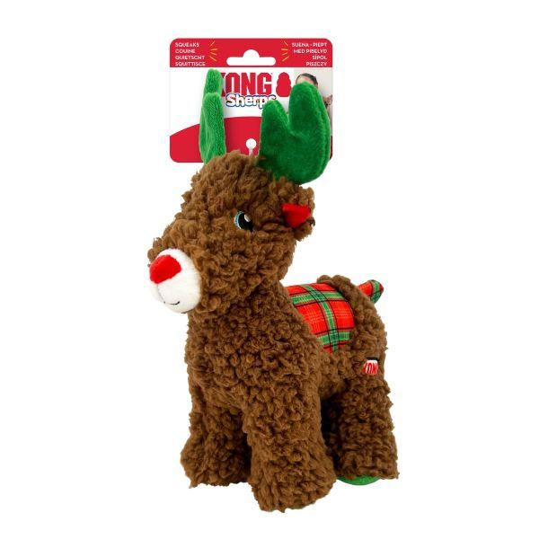 KONG Sherps Christmas Holiday Reindeer Dog Toy – Small, Squeaky, Festive Plush For Pets
